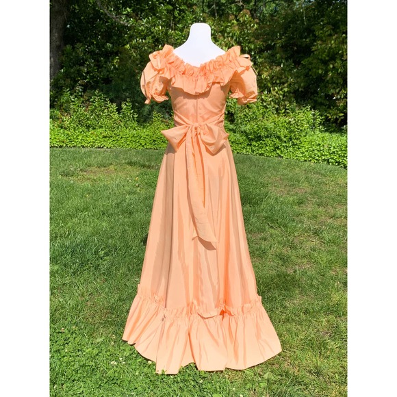Vintage 70s Prom Dress Union Made Prairie Southern Belle Poof Sleeve MED TALL - Picture 5 of 10